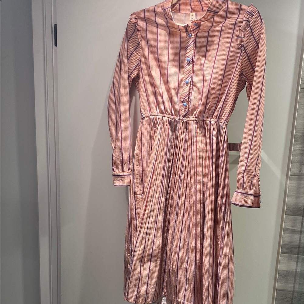 Mi lab tia Midi Striped Pink and Blue Button-Up Dress small Excellent condition